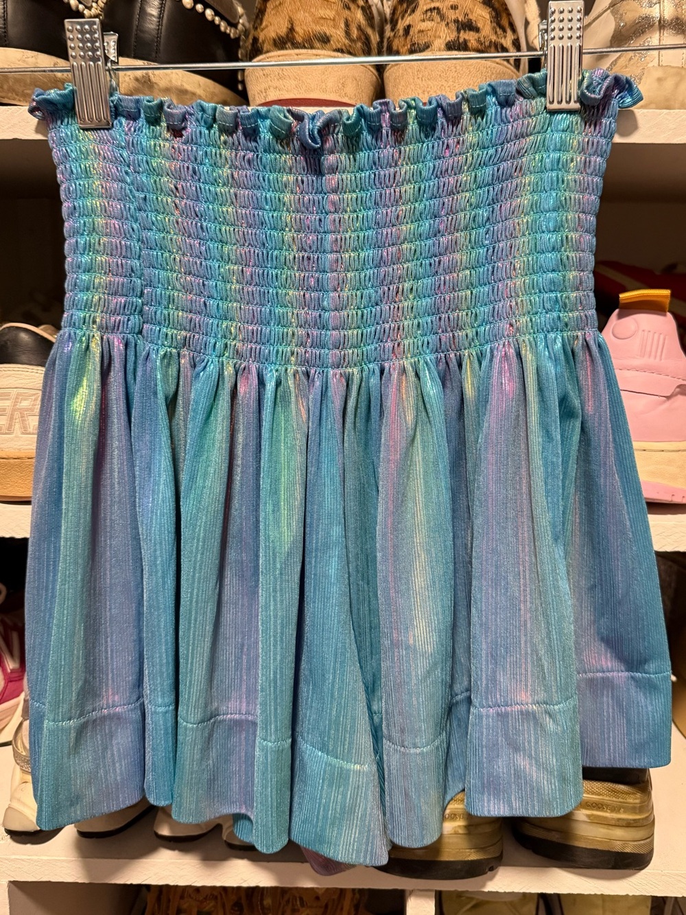 Queen of Sparkles Smocked Waist Blue Multicolor Ombre Short-Skirt
